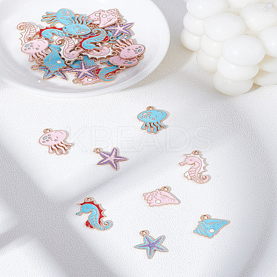 32Pcs 8 Styles Sea Animals Alloy Enamel Pendants ENAM-LP0001-88-1