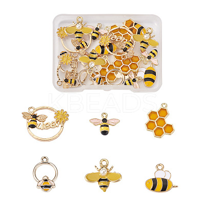 24Pcs 6 Style Zinc Light Gold Alloy Enamel Pendants ENAM-YS0001-05-1