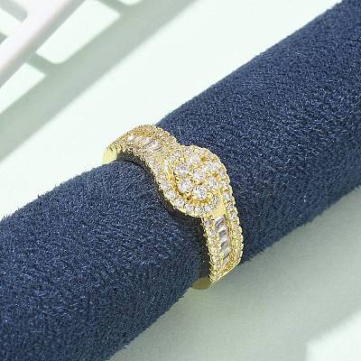 Brass Micro Pave Clear Cubic Zirconia Open Cuff Rings RJEW-G336-02G-1