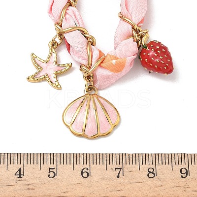Starfish Strawberry Shell Shape 304 Stainless Steel Enamel & Handmade Lampwork Pendant Necklaces LS-NJEW-D344-02G-1
