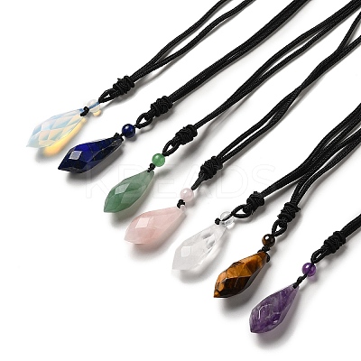 Cone Natural & Synthetic Mixed Gemstone Pendant Necklace with Nylon Rope for Women G-H286-08-1