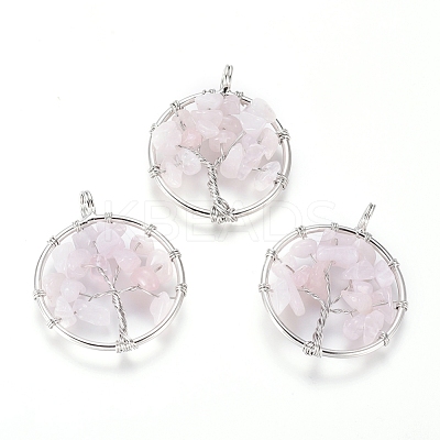 Natural Rose Quartz Pendants X-G-E419-08P-1