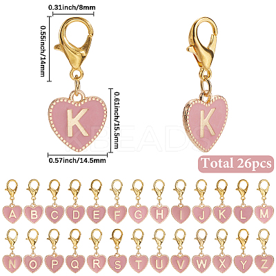 26Pcs Heart with Letter A~Z Alloy Enamel Charm Locking Stitch Marker HJEW-SC00138-1