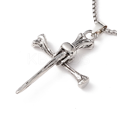 Alloy Cross with Skull Pendant Necklace with 201 Stainless Steel Box Chains NJEW-E016-03AS-1
