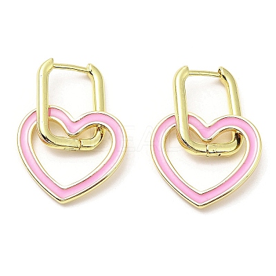 Enamel Heart Dangle Hoop Earrings EJEW-A103-10G-1