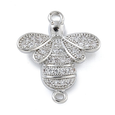 Rack Plating Brass Micro Pave Clear Cubic Zirconia Bee Connector Charms KK-A234-072P-1