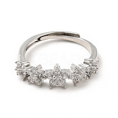 Clear Cubic Zirconia Flower Adjustable Ring RJEW-I087-08P-1
