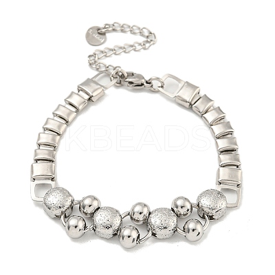 Non-Tarnish 304 Stainless Steel Rectangle & Round Ball Link Chain Bracelets BJEW-S153-03P-1
