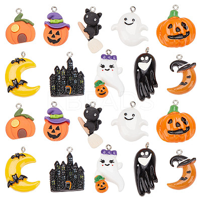 20Pcs 10 Styles Halloween Opaque Resin Pendants RESI-SC0002-49-1