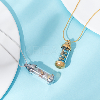 2Pcs 2 Colors Column 304 Stainless Steel Glass Bottle Pendants STAS-UN0059-03-1