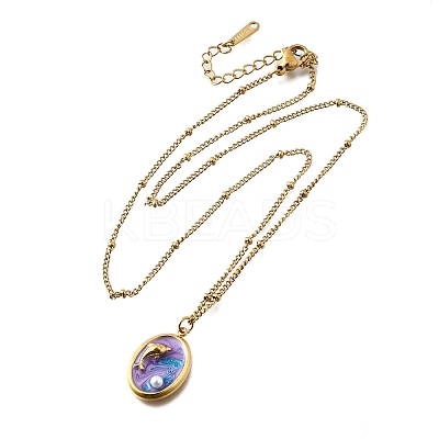 Summer Beach 304 Stainless Steel Lilac Enamel Pendant Necklaces for Women NJEW-U043-01C-G-1