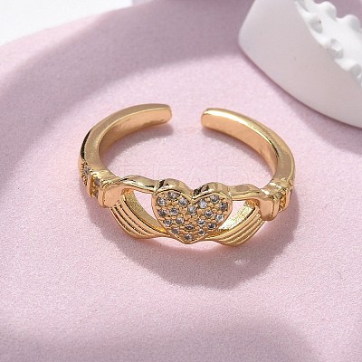 Brass Micro Pave Cubic Zirconia Cuff Finger Rings RJEW-C120-25G-02-1