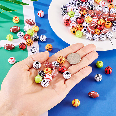 120Pcs 12 Styles Sports Style Acrylic Beads MACR-TA0002-28-1