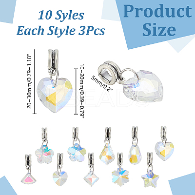 30Pcs 10 Styles Electroplated Glass European Dangle Charms PALLOY-AR00049-1