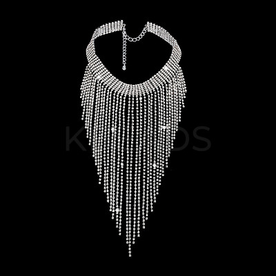 1Pc Iron Rhinestone Tennis Chains Bib Necklace NJEW-FG0001-11B-1
