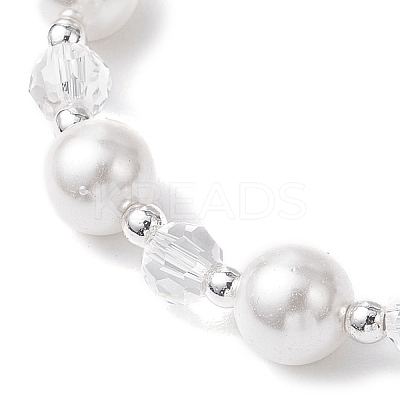 Shell Pearl & Glass Round Beaded Bracelets BJEW-JB11857-01-1