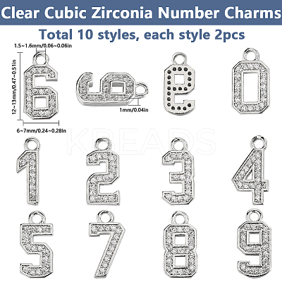 20Pcs 10 Styles Brass Micro Pave Clear Cubic Zirconia Pendants ZIRC-SC0001-31-1