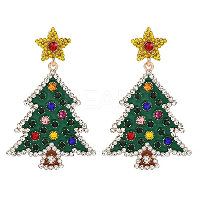 Christmas Trees with Star Alloy Dangle Stud Earrings for Women EJEW-Z078-02A-1