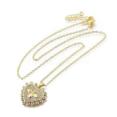 Brass Micro Pave Clear Cubic Zirconia Bee Heart Pendant Necklaces for Women NJEW-D311-01C-G-1