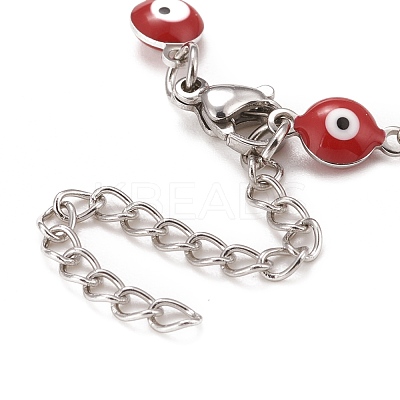 Enamel Oval with Evil Eye Link Chains Bracelet BJEW-P271-04P-1