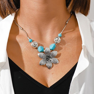 Bohemian Style Alloy with Synthetic Turquoise Pendant Necklaces FS-WG9CEC0-03-1