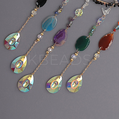 Brass Wire Wrapped Natural Mixed Gemstone Chips Moon Suncatchers HJEW-D302-05-1