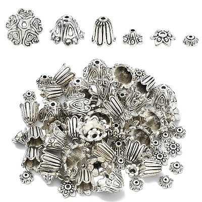 50Pcs Tibetan Style Alloy Bead Caps FIND-YW0009-09-1