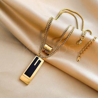 Rectangle & 3 Ring Stainless Steel Pendant Double Layer Necklaces for Women FS-WG0A6F5-01-1