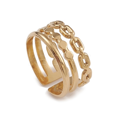 Ion Plating(IP) 304 Stainless Steel Triple Line Cuff Rings for Women RJEW-G285-15G-1