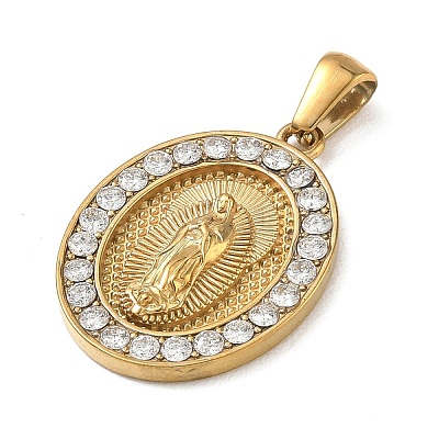 304 Stainless Steel Micro Pave Clear Cubic Zirconia Pendants CU-CBAF0F8-05D-G-1