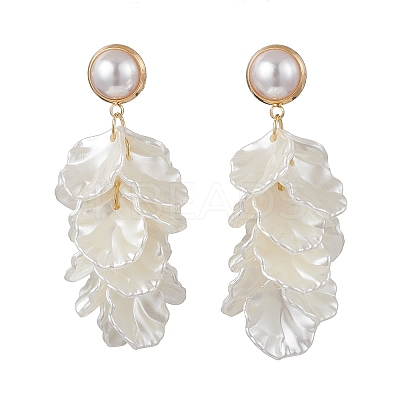 Petaline Brass ABS Plastic Imitation Pearl Dangle Stud Earrings EJEW-TA00777-1