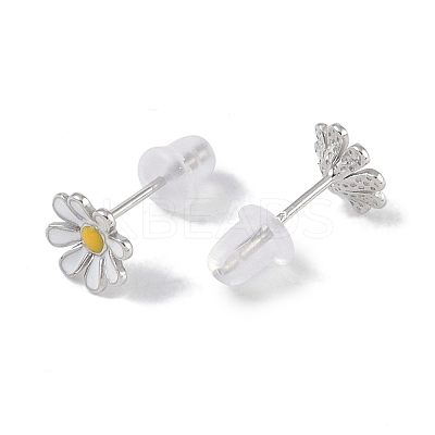 Anti-Tarnish Enamel Daisy Rhodium Plated 999 Fine Silver Stud Earrings for Women EJEW-S215-12P-1