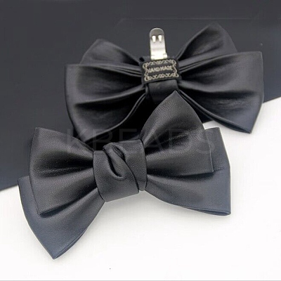 Leather Bowknot Shoe Decorations AJEW-WH0323-23B-1