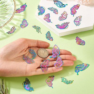 40Pcs 10 Styles 201 Stainless Steel Etched Metal Embellishments Pendants STAS-TA0003-04-1