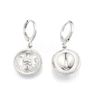 Brass Lion Dangle Leverback Earrings for Women EJEW-N012-103P-1