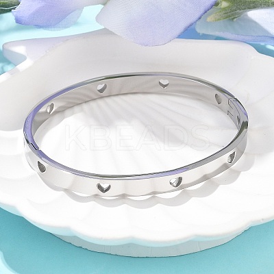 Hollow Heart 304 Stainless Steel Bangles for Women BJEW-Z092-11P-1