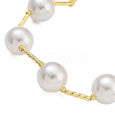Rack Plating Brass & ABS Plastic Pearl Round Beads Bib Necklaces for Women NJEW-C059-03G-1