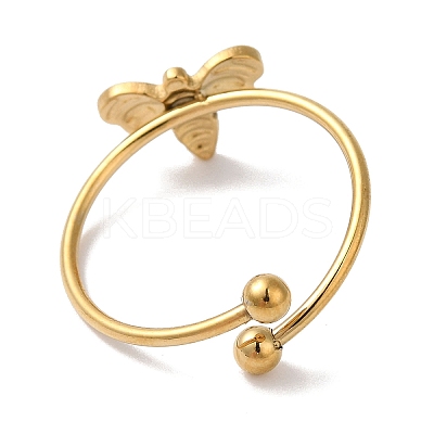 Ion Plating(IP) 304 Stainless Steel Bee Open Cuff Rings for Women RJEW-18.0-06G-1