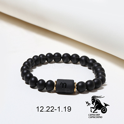 12 Constellations Theme Frosted Black Stone Round Beaded Stretch Bracelets for Women Men WG3EE4F-01-1