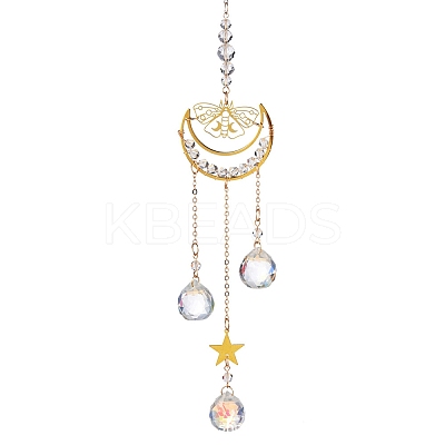 Brass Hollow Moth Moon Hanging Ornaments AJEW-Z027-01A-1