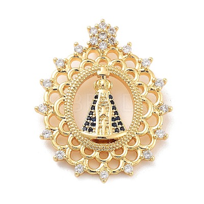 Rack Plating Brass Micro Pave Clear Cubic Zirconia Pendants KK-C063-18G-1