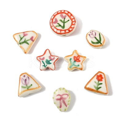 8Pcs 8 Styles Flower Theme Handmade Porcelain Beads LAMP-FS0001-67-1