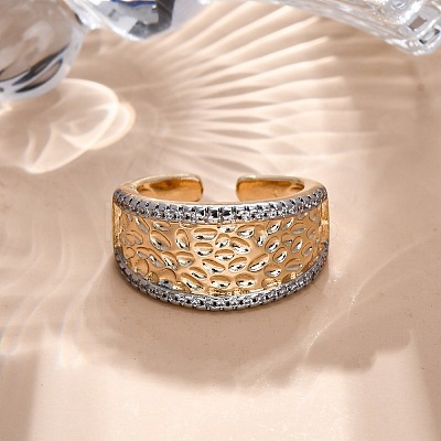 Brass Micro Pave Clear Cubic Zirconia Cuff Finger Rings for Women RJEW-C116-10G-1