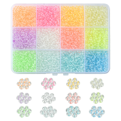3432Pcs 12 Colors 8/0 Glow in the Dark Luminous Transparent Glass Round Seed Beads LUMI-CJ0001-01-1