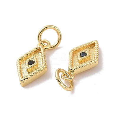 Rack Plating Brass Micro Pave Black Cubic Zirconia Charms ZIRC-C042-13G-1
