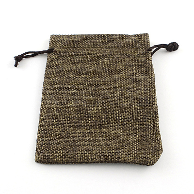 Polyester Imitation Burlap Packing Pouches Drawstring Bags X-ABAG-R005-9x7-05-1