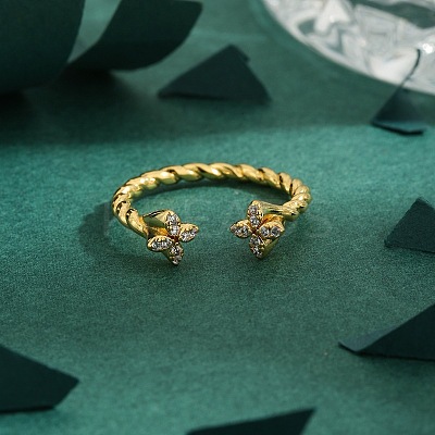 Brass Micro Pave Cubic Zirconia Cuff Rings for Women FS-WG235E9-01-1