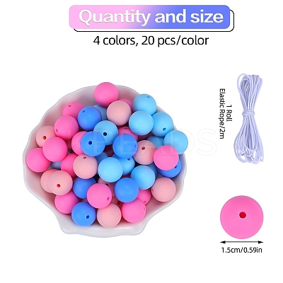 80Pcs 4 Style Round Silicone Focal Beads SIL-SZ0001-22I-1