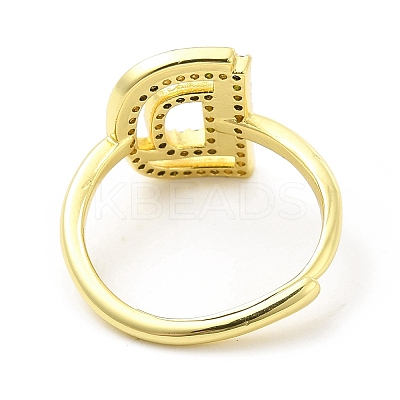 Mixed Color Enamel Initial Letter Adjustable Ring with Clear Cubic Zirconia RJEW-P045-01G-D-1