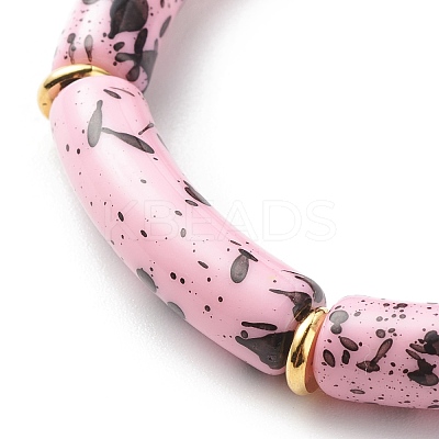 Acrylic Curved Tube Beaded Stretch Bracelet BJEW-JB08443-01-1